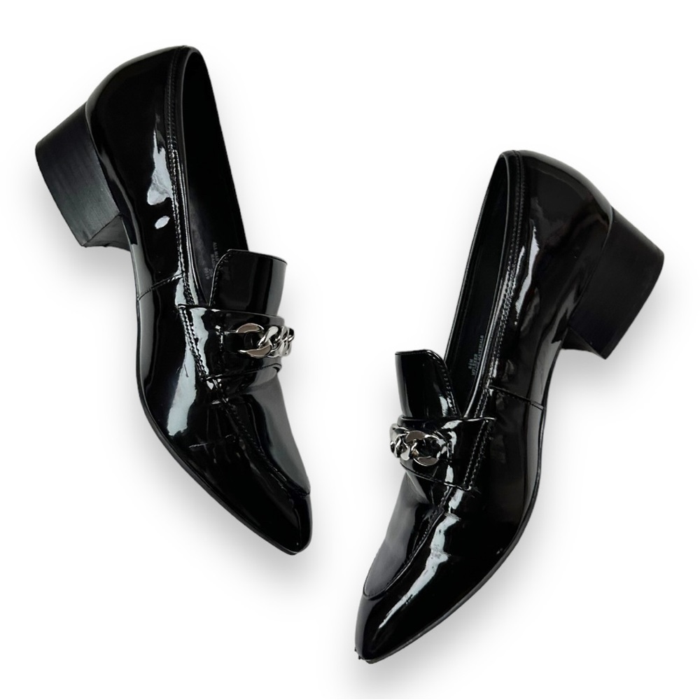 Marc Fisher Flecker Black Patent Chain Link Pointed Toe Loafers | 8.5 - Picture 13 of 16